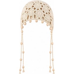 Crochet Hats for Women Boho Beanie Head Cap Lace Beads Knit Hat Beaded Head Coverings for Beach Summer Travel Daily Wear