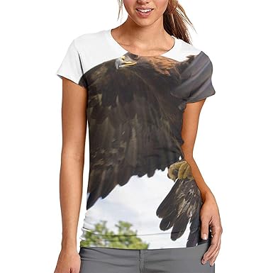 Golden Eagle In Flight Women T Shirts Round Neck And