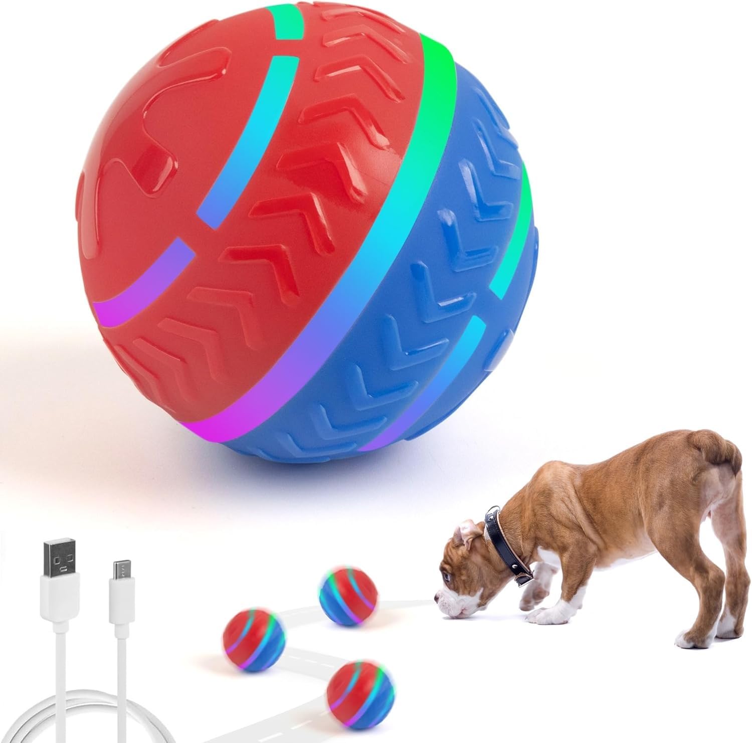 pet prime Interactive Dog Ball, Moving Dog Ball 3.15 in USB Rechargeable, Activated Smart Dog Toys for Boredom, Interactive Dog Toys with LED Lights for Small Medium Large Dogs