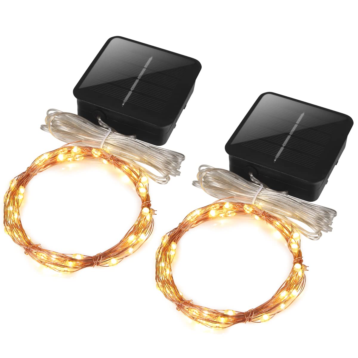 Mini Short Solar Christmas Lights Outdoor Small Solar Powered Waterproof String Light for Firefly Fairy Garden,Patio Lantern, Fence, Railing,Arbor Craft,5m 50LEDs,2 Pack (Warm White)