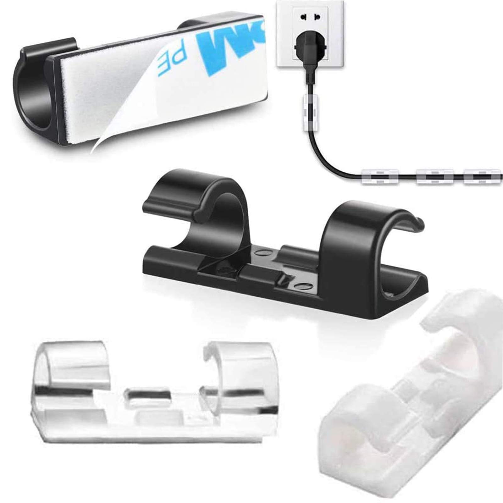 Pack of 80 self-adhesive cable clips, adjustable cable clamp for desk, power cable, USB charging cable, chargers and audio cable, cable guide for car, office, home