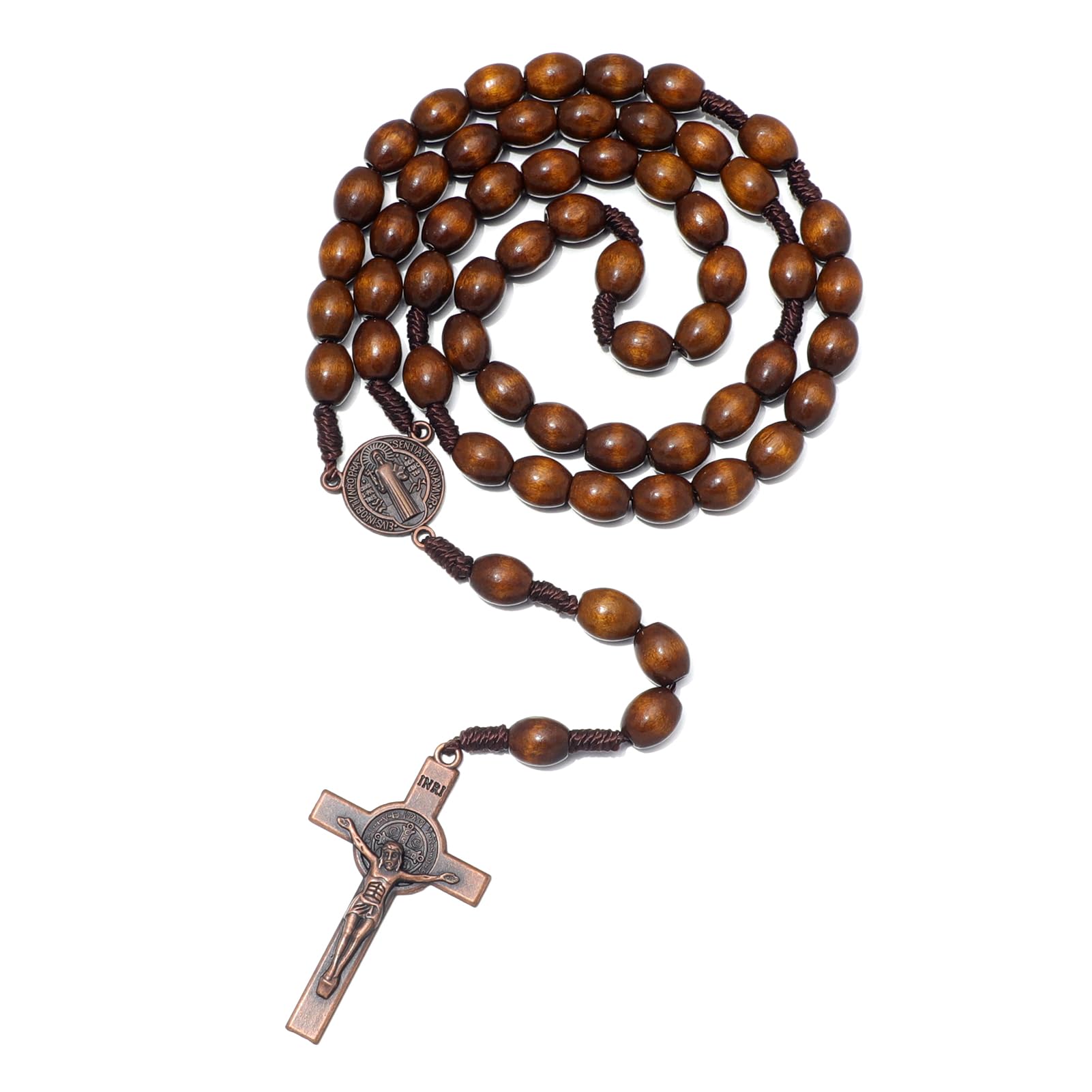 KOMI Handmade Wooden Catholic Rosaries, Rosary Beads Necklace From Bethlehem Wood Christian Prayer Holy Soil Medal & Metal Cross For Catholic Or Christian Gift