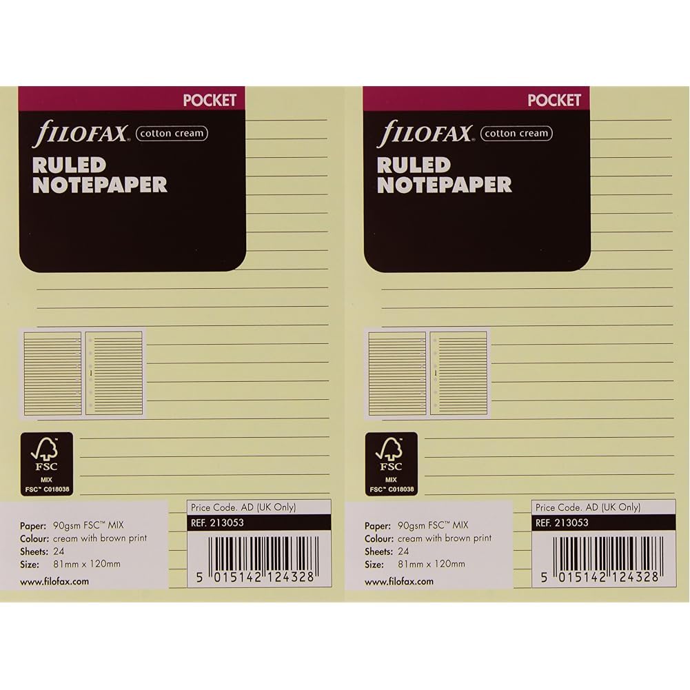 Filofax Pocket Ruled Notepaper - Cotton Cream (Pack of 2)
