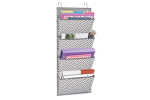Eamay Wall Mount/Over Door File Hanging Storage Organizer - 4 Large Office Supplies File Document Organizer Holder for Office Supplies, School, Classroom, Office or Home Use, Wave Pattern