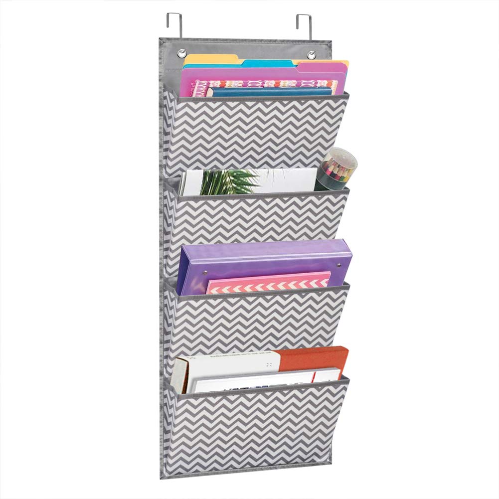 Eamay 4 Pocket Over The Door Wall Mount Hanging File Organizer, Office Supplies Storage Hanging Folder Organizer for School Paper, Office Contract,Planner，Wave Pattern