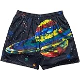 Piuntersite Men's Mesh Basketball Shorts Graphic Print Loose Fit Retro Streetwear Quick Dry Athletic Shorts with Pockets