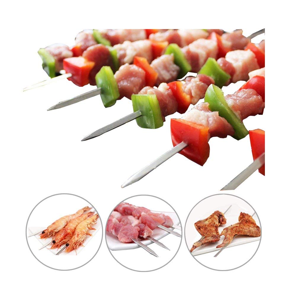 Antallcky 12 Pack Kabob Skewers BBQ Barbecue Skewers Stainless Steel Sticks 22 Inch Heavy Duty Large Wide Reusable with Nonslip Ring Handle Ideal for Shish Kebab Chicken Shrimp and Vegetables
