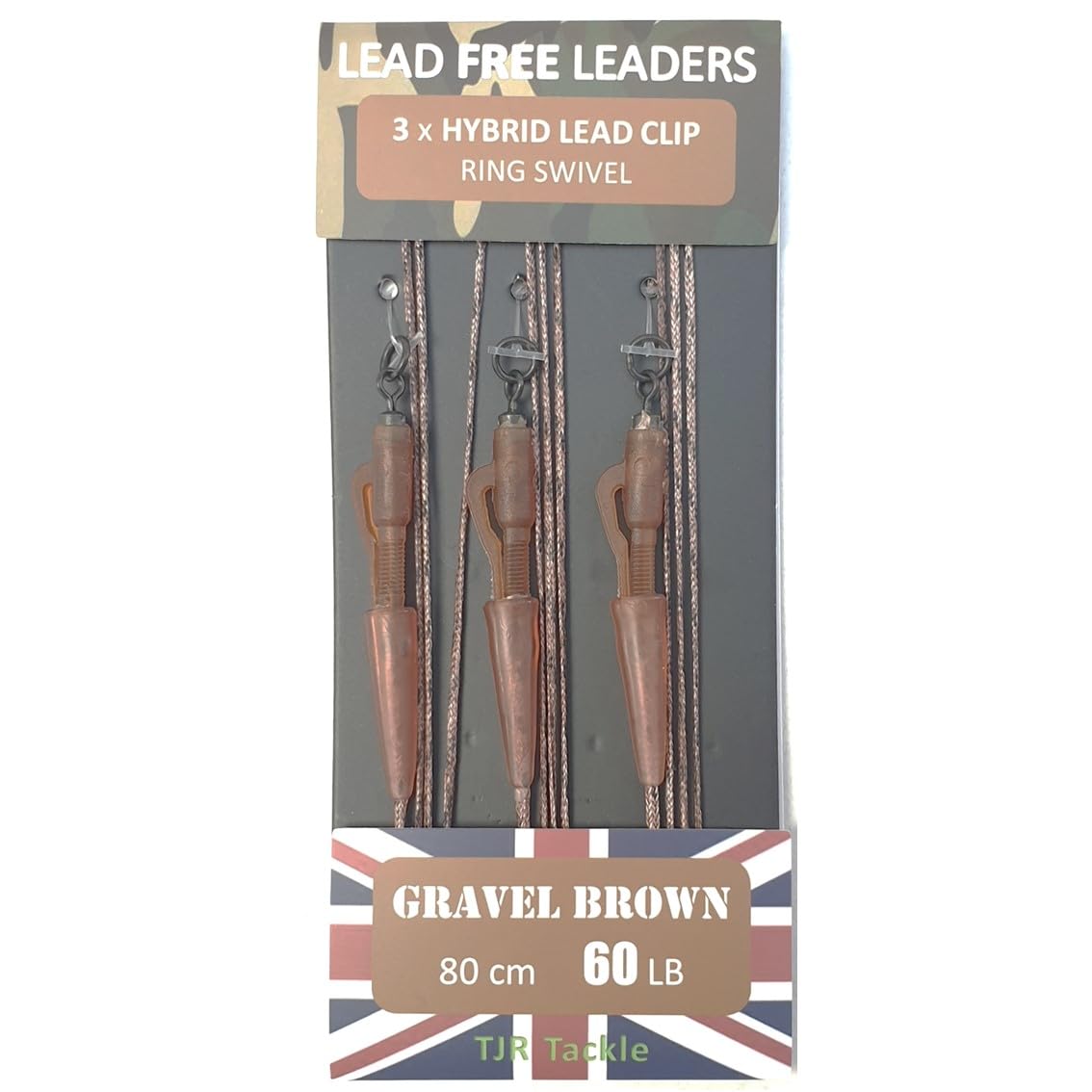 TJR Tackle Hybrid Lead Free Leaders Ring Swivels 60lb Test Carp Fishing Tackle (Gravel Brown)