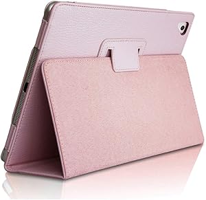 iPad Air 2 Case,2018/2017 9.7 iPad/Cover,FANSONG Bifold Series Litchi Stria Slim Thin Magnetic PU Leather Smart Cover [Flip Stand,Sleep Function] Universal for Apple iPad Air/Air 2/Pro(9.7"), Pink