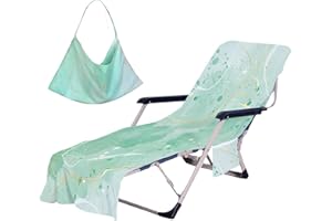 TREESWIFT Watercolor Beach Chair Towel Cover with Side Pockets Thick and Quick Dry Chaise Lounge Towel Cover Sun Lounger Pool Chair Towel Cover (Teal Green)