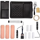 PILOT FISH 16 Pieces Paint Roller Set, 9 Inch 4 Inch Roller Set with Frames, Roller Paint Brush Tray Kit, Home Painting Suppl
