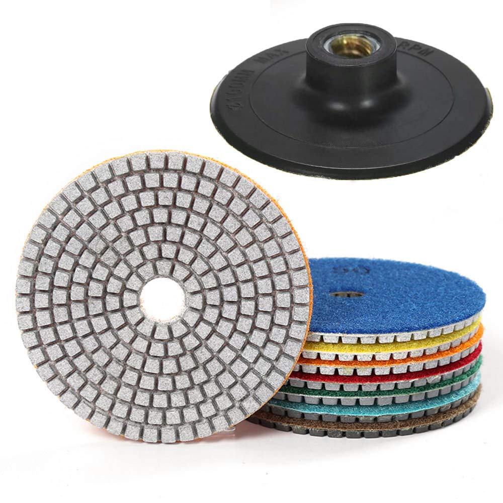 7 Pieces 3 Inch Diamond Wet Polishing Pads Set with Backing Pad for Granite Concrete Stone Ceramic Marble Floor Grinder or Polisher