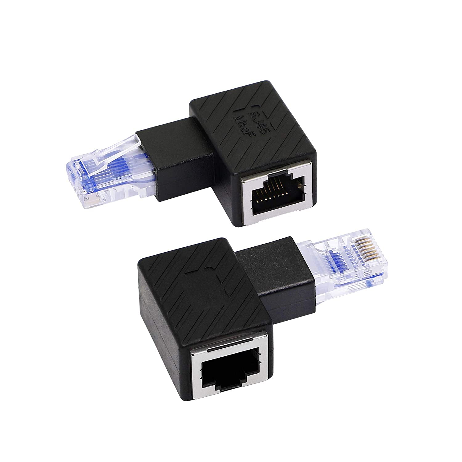 RIIEYOCA Right Angle Ethernet Adapter, 90 Degree RJ45 Male to Female Extension Cat6 LAN Network Connector for Computers, Laptops, Routers(2-Pack)