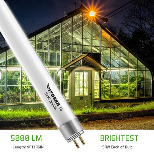 VIVOSUN 4FT 54W 3000K T5 HO Fluorescent Tubes Warm White Grow Light Bulbs Pack of 5 - Thumbnail 5