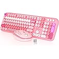Wireless Keyboard and Mouse,MOFII 104 Round Keys Lovely Full-Size Cute Colorful Keyboard and Mouse with Retro Typewriter for PC/Mac/Laptop/Tablet/Computer/Windows Pink