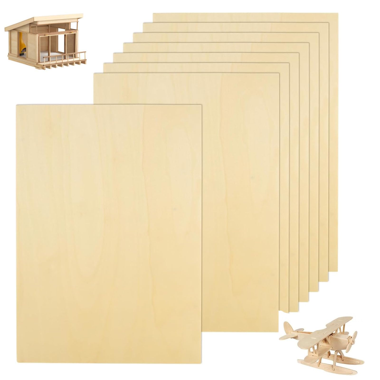 YOUNTHYE 10PCS Natural Plywood Sheets 3mm, 420×300mm Unfinished Basswood Sheet, Rectangle Wood Sheets for Crafts, Painting, Laser Projects, Wood Engraving
