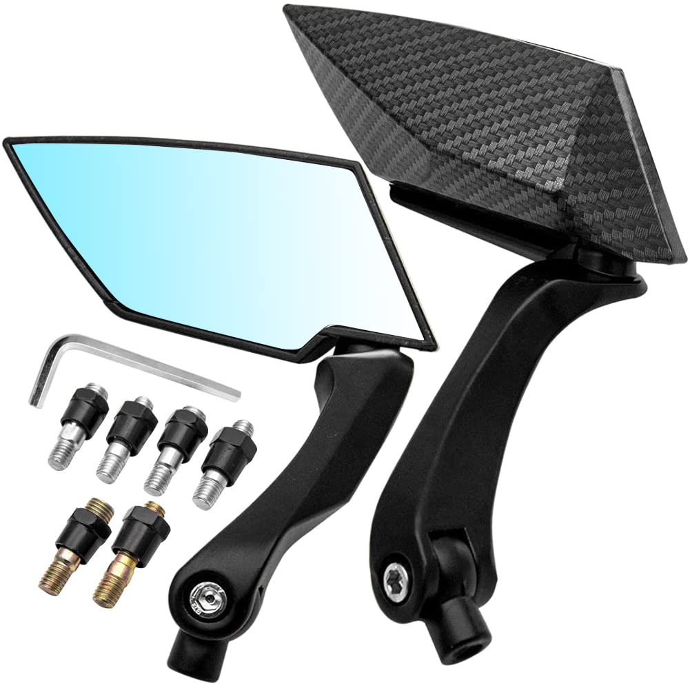 KATUR Motorcycle 8MM 10MM Handlebar End Mirrors Rear View Mirror Motorbike Black Edge Cut Blade Style Carbon Rear Mirrors for K awasaki S uzuki H onda V ictory C hopper