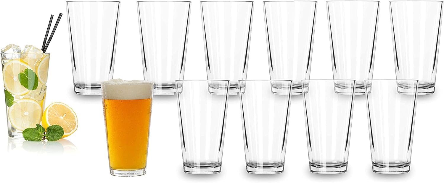 Photo 1 of Bulk Classic Premium Beer Pint Glasses 16 Ounce – Set Of 12 Highball Cocktail Mixing Glass – Perfect for Cold Beverages, Soda, Water - Used in Bar, Restaurant