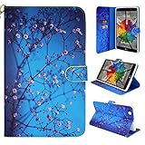 LG G PAD X 8.0 case, Customerfirst Wallet PU Leather Case Pouch ID Credit Card Cover Flip Folio Book Style For LG G PAD X 8.0 /LG G PAD X8.0 Tablet FREE emoji keychain + stylus (Blossom Blue)