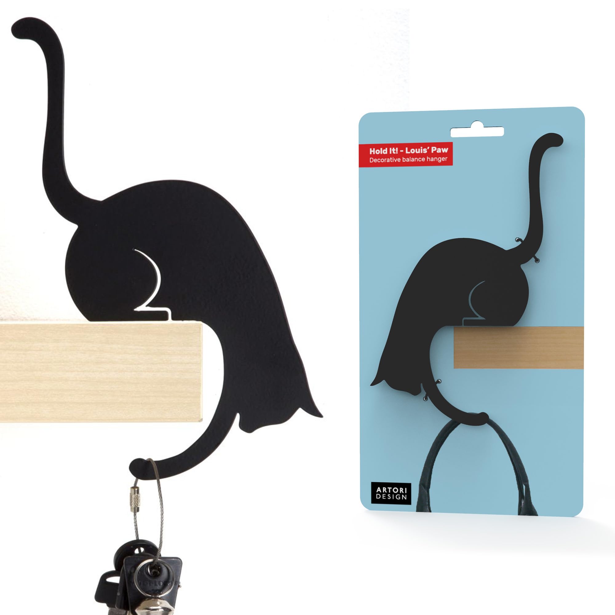 Artori Design Louis’ Paw | Black Metal Cat | Decorative Balance Hanger | Hook Hanger
