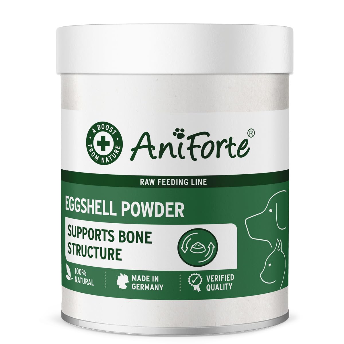 AniForte Egg Shell Powder 250g Calcium for Dogs & Cats - Natural Calcium Source, Supports Bones & Teeth, Egg Shell Powder for Barf, High Bioavailability