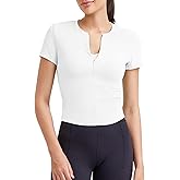 G4Free BareFeel Womens Workout Tops Short Sleeve Half Zip Slim Fit Athletic Shirts Gym Running Yoga Slight Crop Tshirts