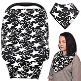 Baby Car Seat Cover and Nursing Canopy - Multi-Use, Breathable Breastfeeding Cover Scarf - Stroller, High Chair, Shopping Cart Cover for Boys and Girls- Included Baby Bib and Carry Bag