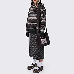 Women Y2K Argyle Striped Pullover Sweater Casual