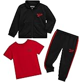 Reebok Baby Boy Pants Set - 3 Piece Athletic Tricot Track Jacket Short Sleeve Tee & Joggers Infant Toddler & Boys Tracksuit