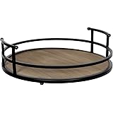 Stratton Home Decor Metal and Wood Tray - Farmhouse Round Tabletop Tray for Table Decoration - Rustic Ornament for Coffee Tab