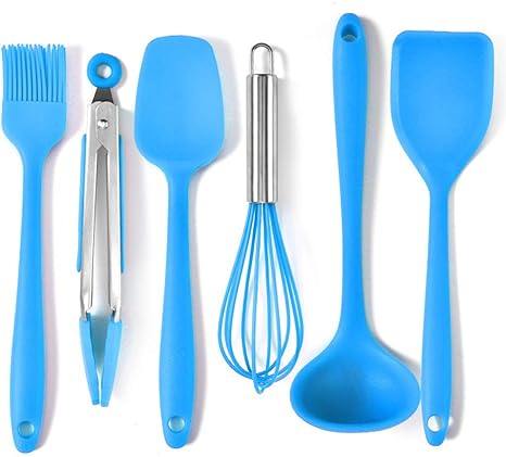 Amazon キッチンツール 調理器具 クッキング用品 シリコン製 耐熱 調理ツール 収納簡単 スパチュラ フライ返し トング 泡立て器 おたま 安全 7点セット ブルー ツールセット オンライン通販