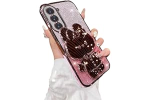 AULZAJU for Samsung Galaxy S25 FE Case for Women Girls,Cute Hidden Rabbit Mirror Kickstand,Galaxy S25FE Case Plating Clear TPU with Bling Gradient Layer,Glitter Girly Phone Case for Samsung S25 FE Pink