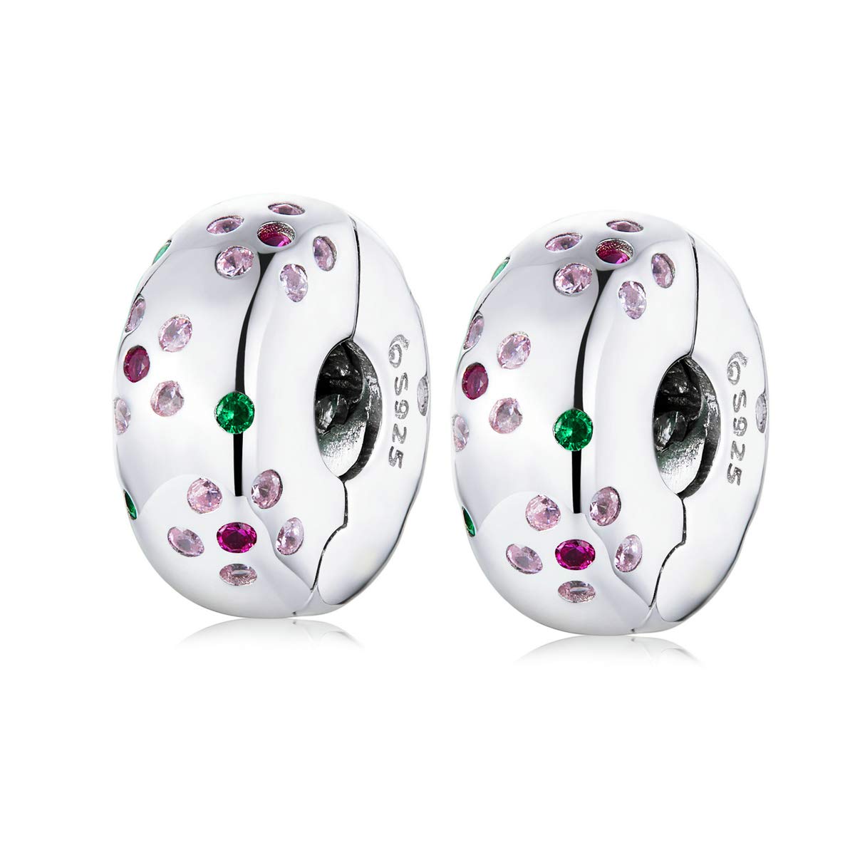 Clip Spacer Charm 925 Sterling Silver Blue White Crystal Charm Clip Lock Spacer Stopper Charm Bead for Bracelet,Compatible with European Charm Bracelet Beads (A-2pc)