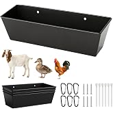 3-Pack 6 Qt Metal Feed Troughs, Hanging Fence Feeders for Small Livestock | Metal fence feeders for chickens, ducks, goats and piglets; 4 drain holes with plugs, wall hardware, for grain and dry feed
