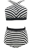 Pink Queen Women's Plus Size Swimwear Criss Cross High Waist Swimsuit Bikini Set