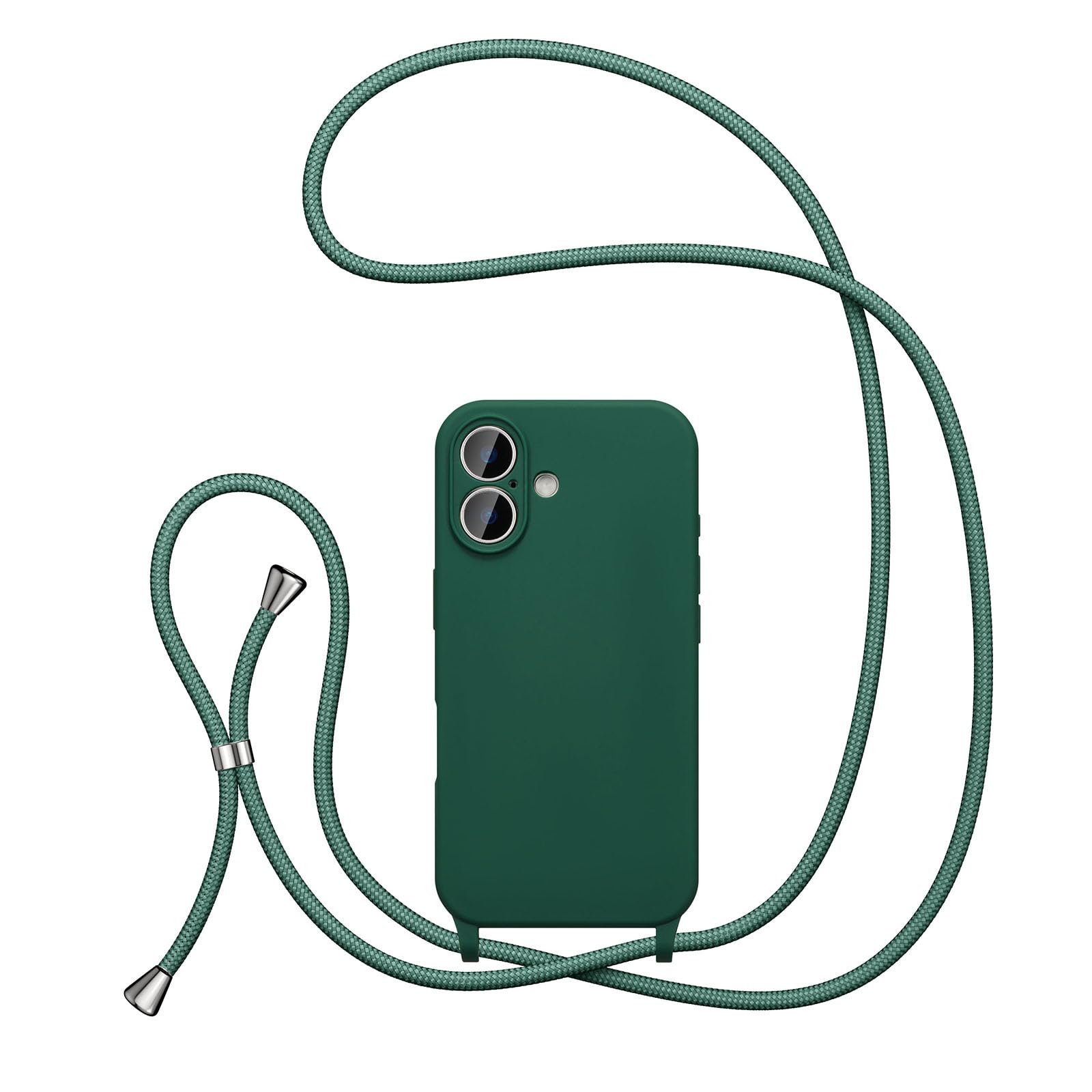 UEEBAI Lanyard Case for iPhone 16 6.1", Crossbody Liquid Phone Cover Necklace Cord Strap Soft Shockproof Protective Case - Dark Green