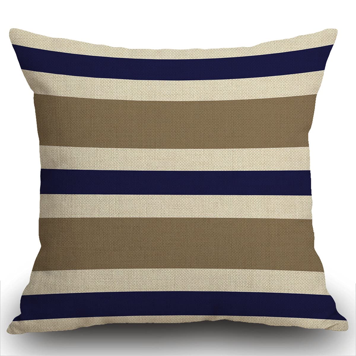 Smooffly Cushion Cover Beige Navy Blue and White Cotton Linen Square Throw Pillow Case Standard Pillowcase for Men Women Home Decorative Sofa Armchair Bedroom Livingroom 18 x 18 inch 45 x 45 cm