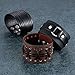 Aroncent 3pcs Unisex Black Brown Metal Spike Studded Punk Rock Biker Wide Strap Leather Bracelet