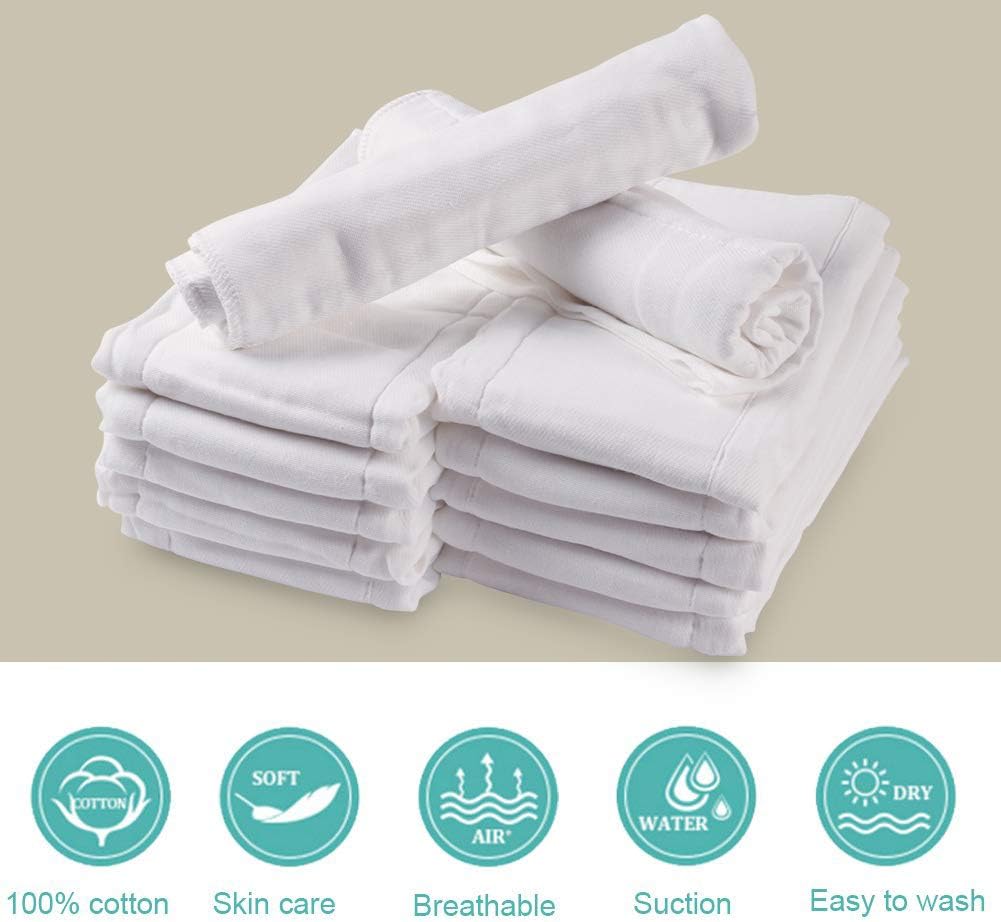 Fasoar 6 Ply Cloth Diapers Prefold, Thick Washable Absorbent Cotton Prefold Cloth Diaper Burp Cloths for Babies and Toddlers Multi-Use (10-35 lbs) 12 Pack: Clothing