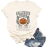 Yimoya Vintage Halloweentown T Shirts for Women Fall Pumpkin Graphic Tees Horror