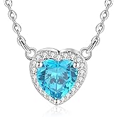 Dlismno 925 Silver Plated Dainty Birthstone Necklace for Women, 5A Heart Cubic Zirconia Pendant, Birthday Anniversary Valentine's Gifts for Her, 18-20 Inches