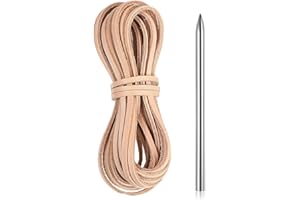 ASWEIR 10 Yards Flat Genuine Leather Cord, Leather Strap, 4mm Leather Strips, Suitable for Weaving, Braiding, Footwear, Jewelry Making, and Crafts (Includes 1 lace Needle) (Cream)