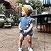 Calsunbaby Infant Baby Girls One Piece Short Sleeve Ripped Demin Jeans Ruffle Romper Sunsuit Outfits Jumpsuit (Z#Blue, 12-18 Months)