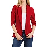 MINEFREE Women's 3/4 Ruched Sleeve Lightweight Work Office Blazer Jacket (S-3XL)