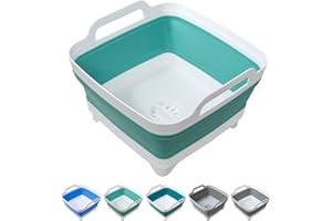 TIAWUDI Dishpan for Washing Dishes, 2.4Gal/9L Wash Basin with Draining Plug Carry Handles, Collapsible Bucket for Cleaning, Portable Sink, Foldable Plastic Tub