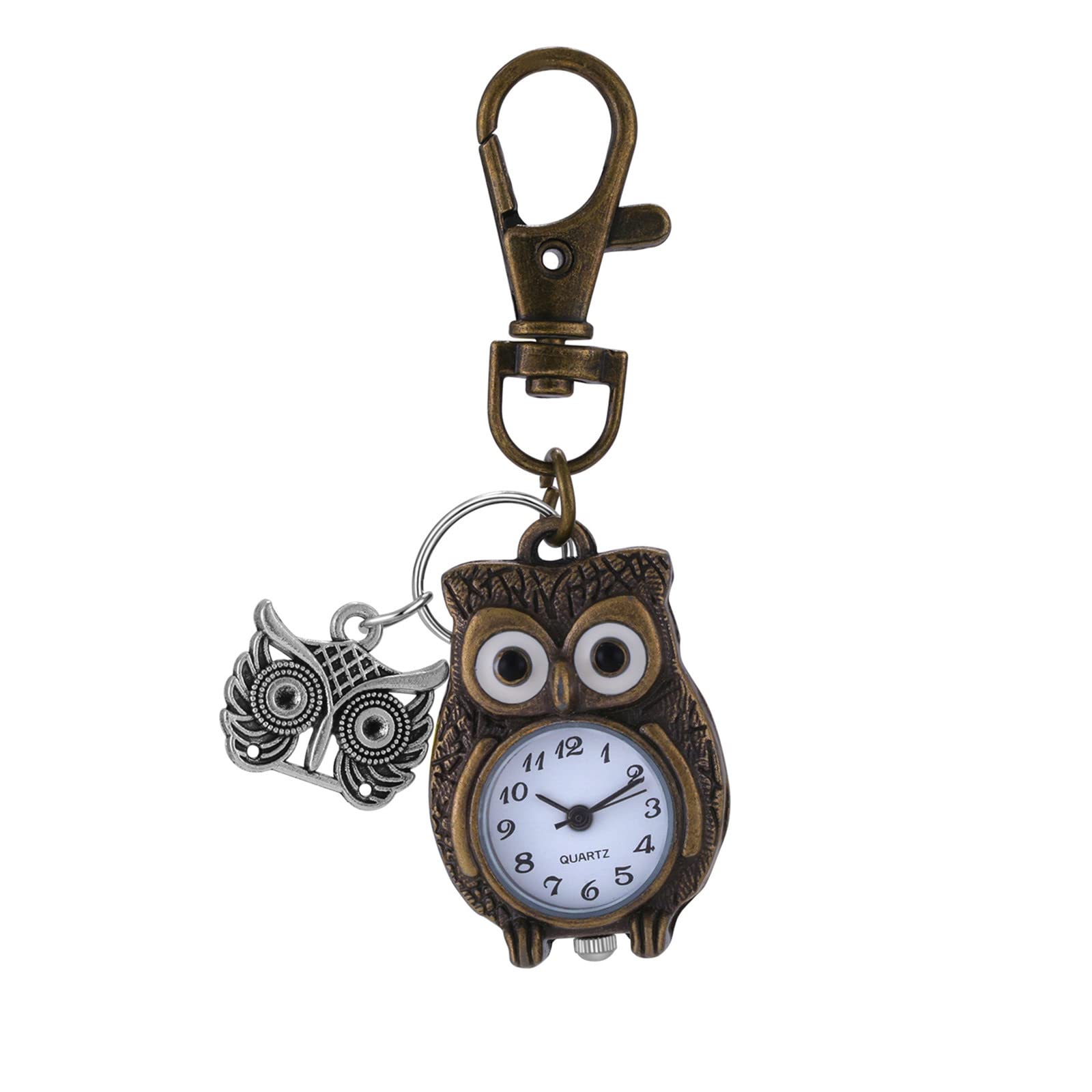 JewelryWe Classic Key Chain Watch Novelty Owl Keyring Watch Vintage Quartz Pocket Watch FOB Clip-on Watch, for Mothers Day