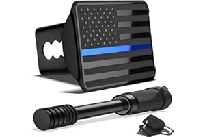 OGYE Heavy American Flag Metal Trailer Hitch Cover for 2 Inch Receivers (with 5/8-inch Pin Diameter Trailer Hitch Lock,Black&Thin Blue Line)