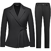 TRONSTORE Women's Pants Suit Solid Jacket 2 Piece Set Irregular Blazer Suit Business Casual