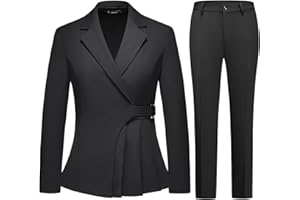 TRONSTORE Women's Pants Suit Solid Jacket 2 Piece Set Irregular Blazer Suit Business Casual