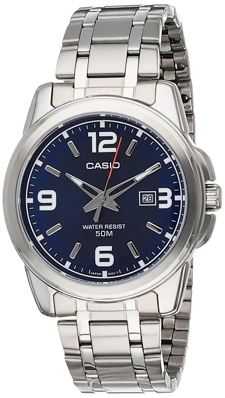 Casio Men's MTP1314D-2AV Silver Stainless-Steel Quartz Watch with Blue Dial